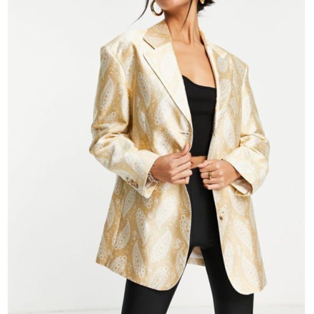 Topshop Gold Metallic Paisley Jacquard Blazer Size 4